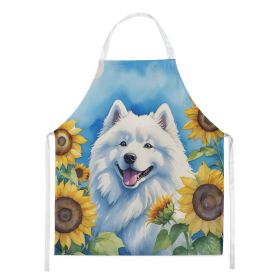 Samoyed in Sunflowers Apron Cooking Kitchen Server Baking Crafts Gardening for Adult Women Men, Unisex, Large, Multicolor
