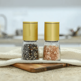 Pepper Salt Grinder Mill  Adjustable Coarseness Ceramic Spice Grinder Shaker  Refillable Pepper Grinders For Home Kitchen Gifts (Color: Gold)