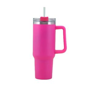 30OZ Straw Coffee Insulation Cup With Handle Portable Car Stainless Steel Water Bottle LargeCapacity Travel BPA Free Thermal Mug (Color: 30oz Rose red, Capacity: 1PC)
